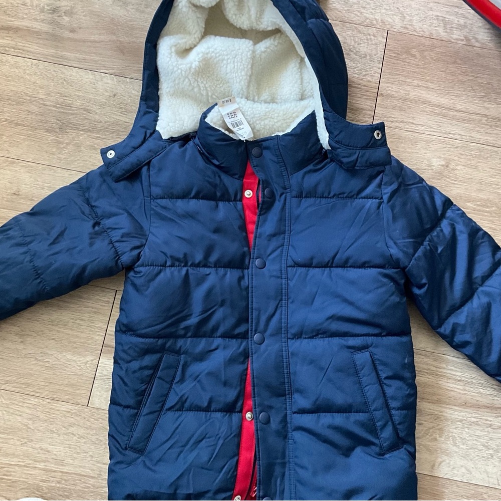 GAP Kids Navy Blue Puffer Jacket with Red Lining